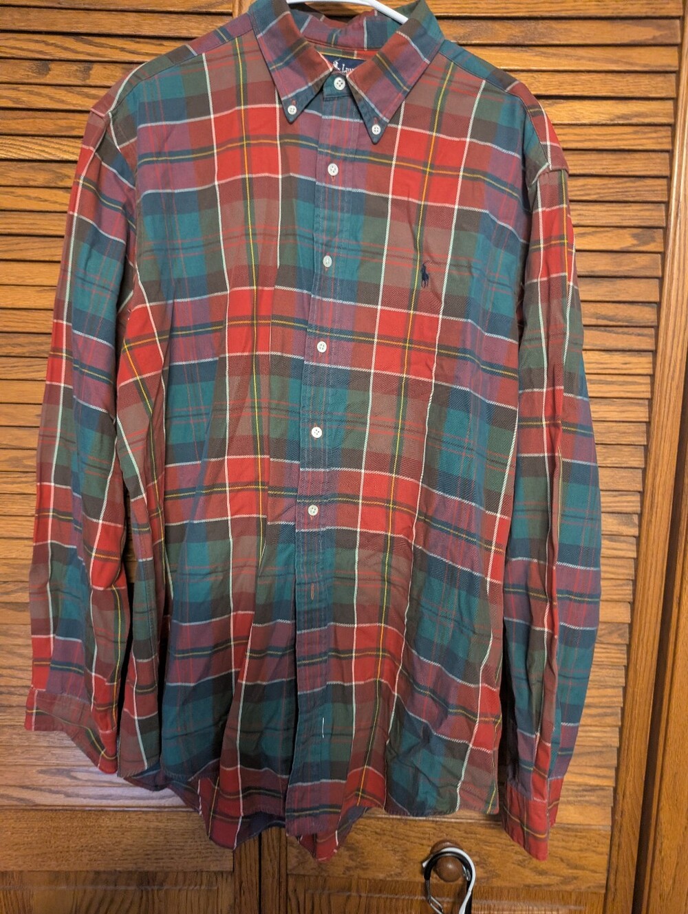 Ralph Lauren Red And Green Plaid Men's Long Sleeve Button Down Shirt Size XL